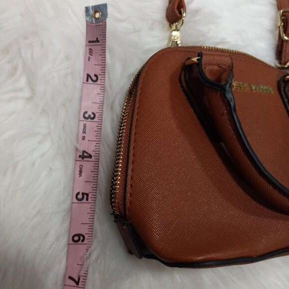 Steve Madden Brown Faux Leather Mini Satchel Bag With Crossbody Strap - Picture 13 of 15
